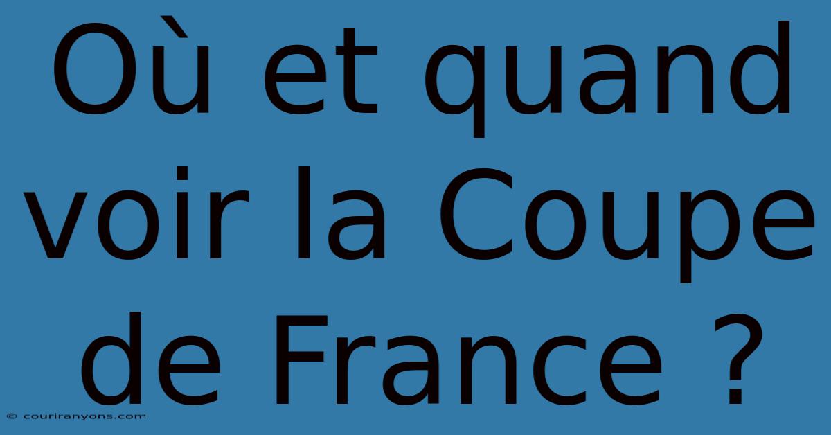 Où Et Quand Voir La Coupe De France ?