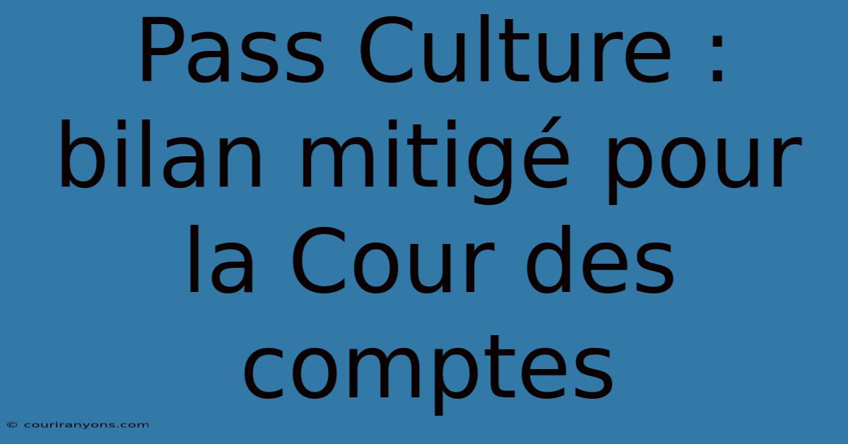 Pass Culture : Bilan Mitigé Pour La Cour Des Comptes