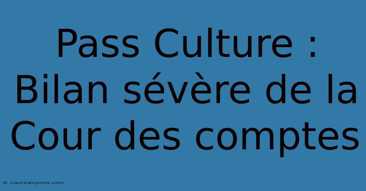 Pass Culture : Bilan Sévère De La Cour Des Comptes