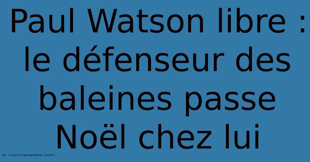 Paul Watson Libre : Le Défenseur Des Baleines Passe Noël Chez Lui