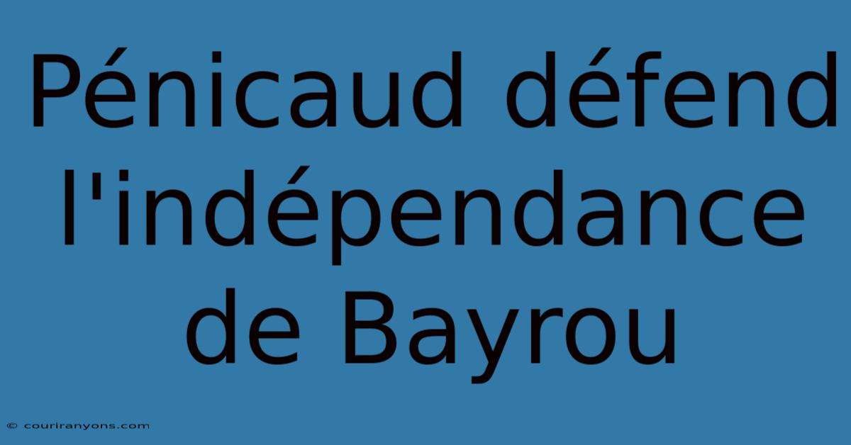 Pénicaud Défend L'indépendance De Bayrou