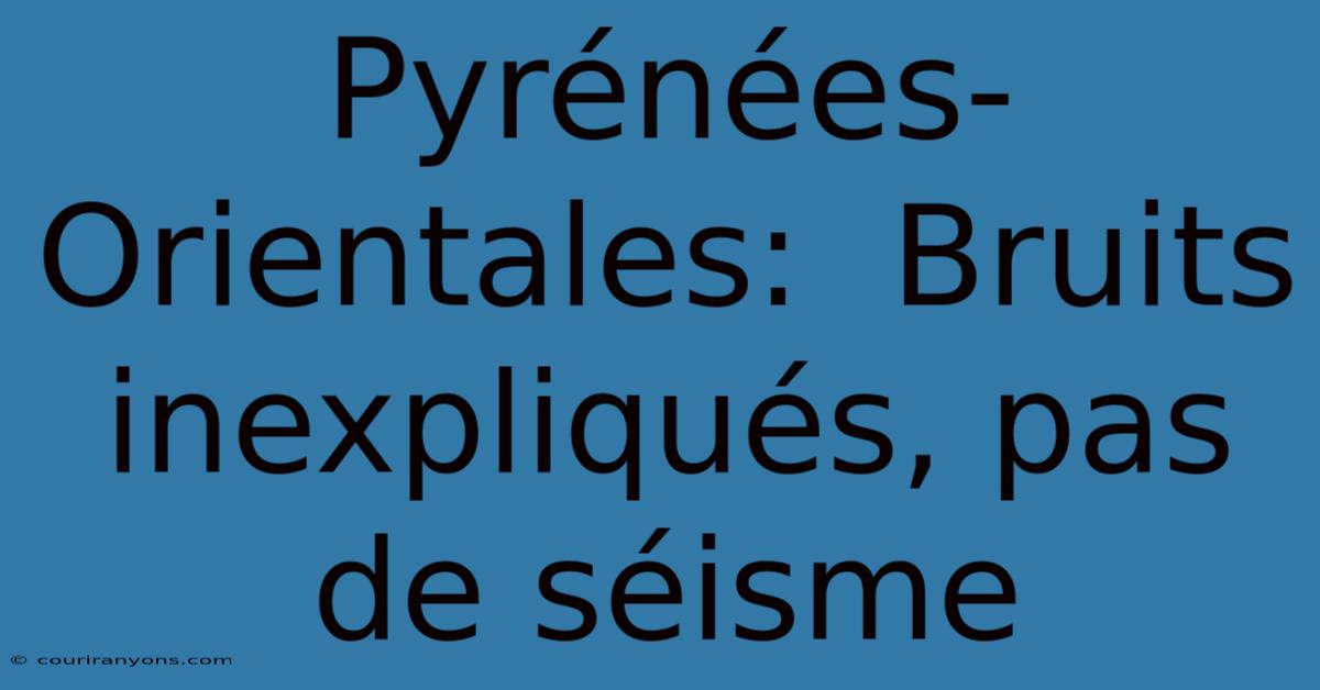 Pyrénées-Orientales:  Bruits Inexpliqués, Pas De Séisme