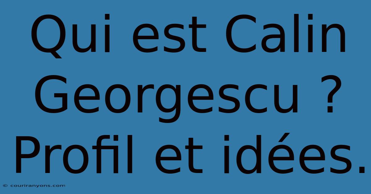 Qui Est Calin Georgescu ?  Profil Et Idées.