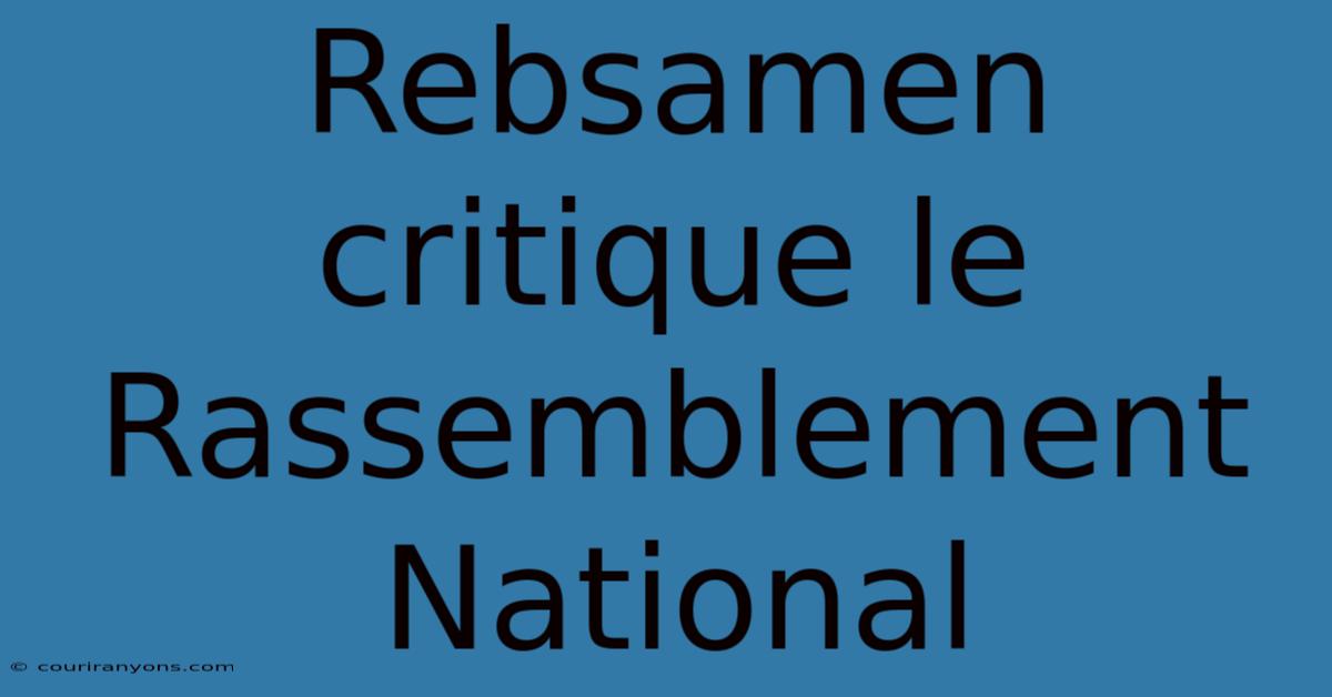 Rebsamen Critique Le Rassemblement National