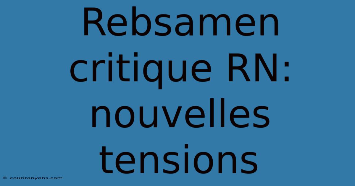 Rebsamen Critique RN: Nouvelles Tensions