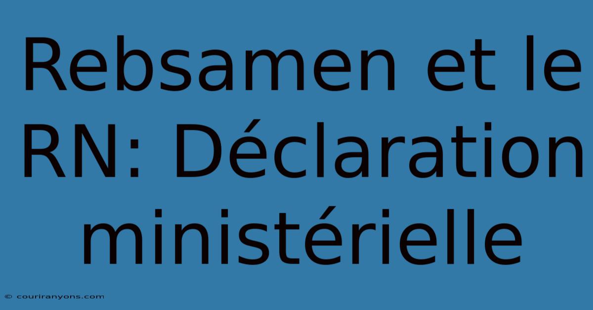 Rebsamen Et Le RN: Déclaration Ministérielle