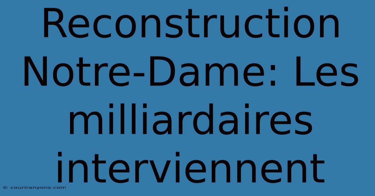 Reconstruction Notre-Dame: Les Milliardaires Interviennent