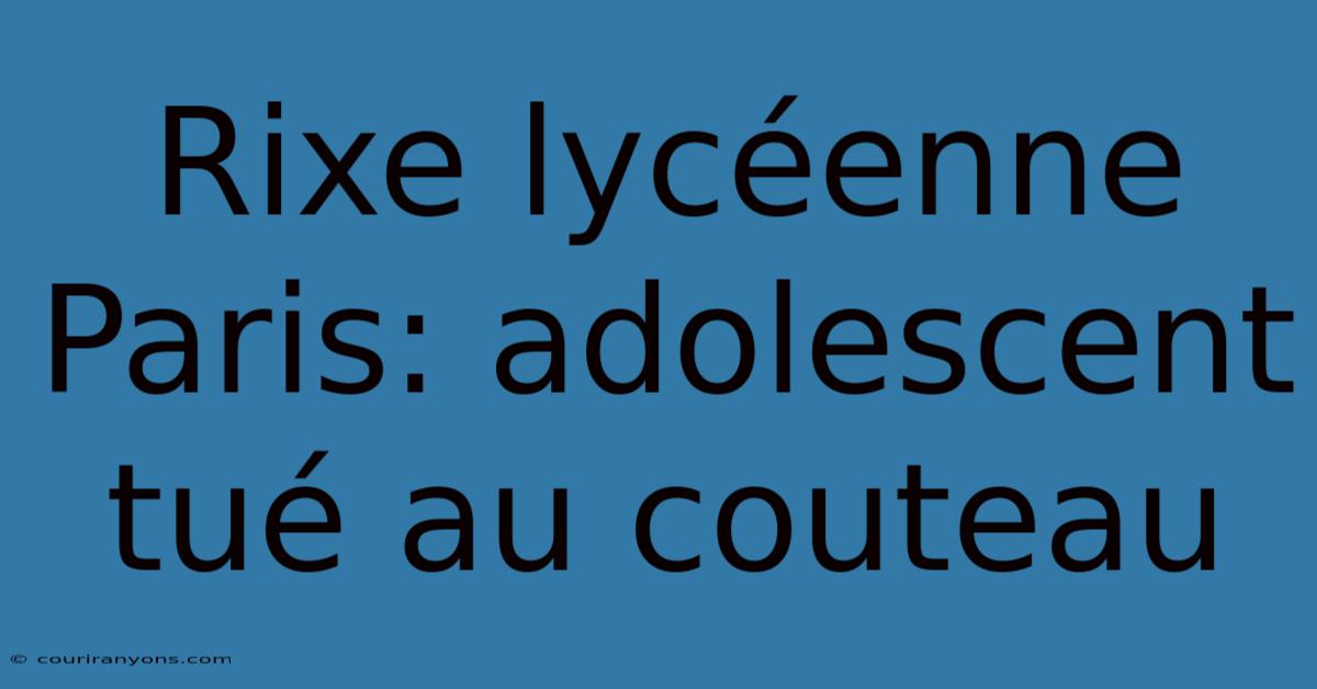 Rixe Lycéenne Paris: Adolescent Tué Au Couteau