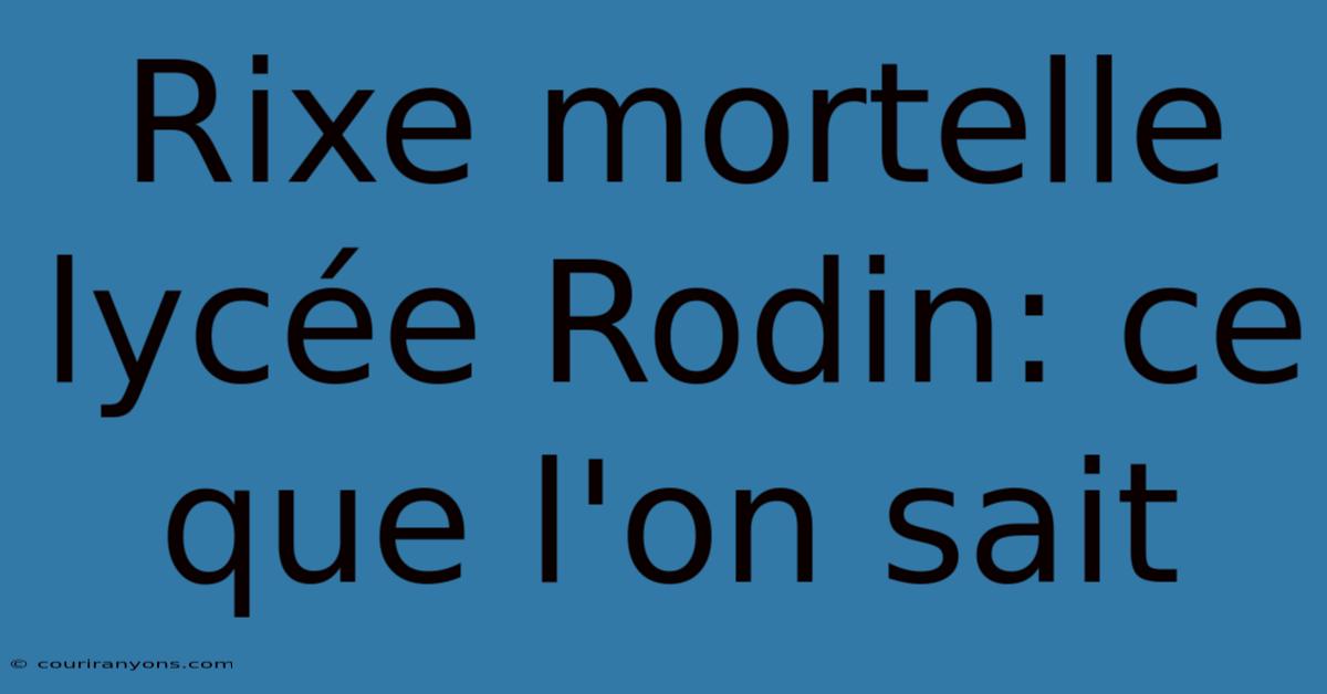 Rixe Mortelle Lycée Rodin: Ce Que L'on Sait