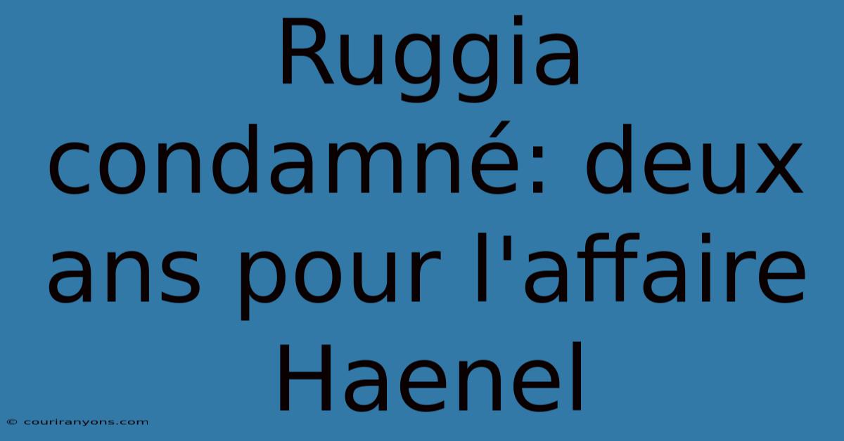 Ruggia Condamné: Deux Ans Pour L'affaire Haenel