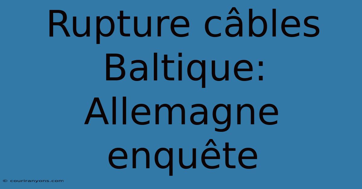 Rupture Câbles Baltique: Allemagne Enquête