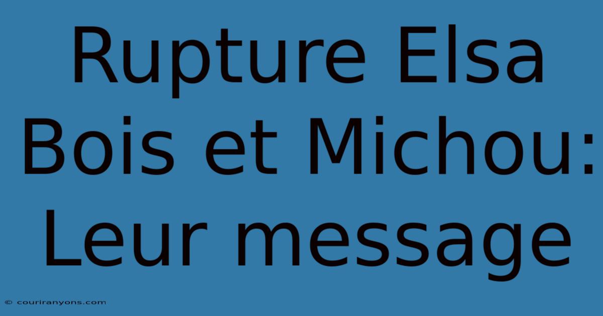 Rupture Elsa Bois Et Michou: Leur Message