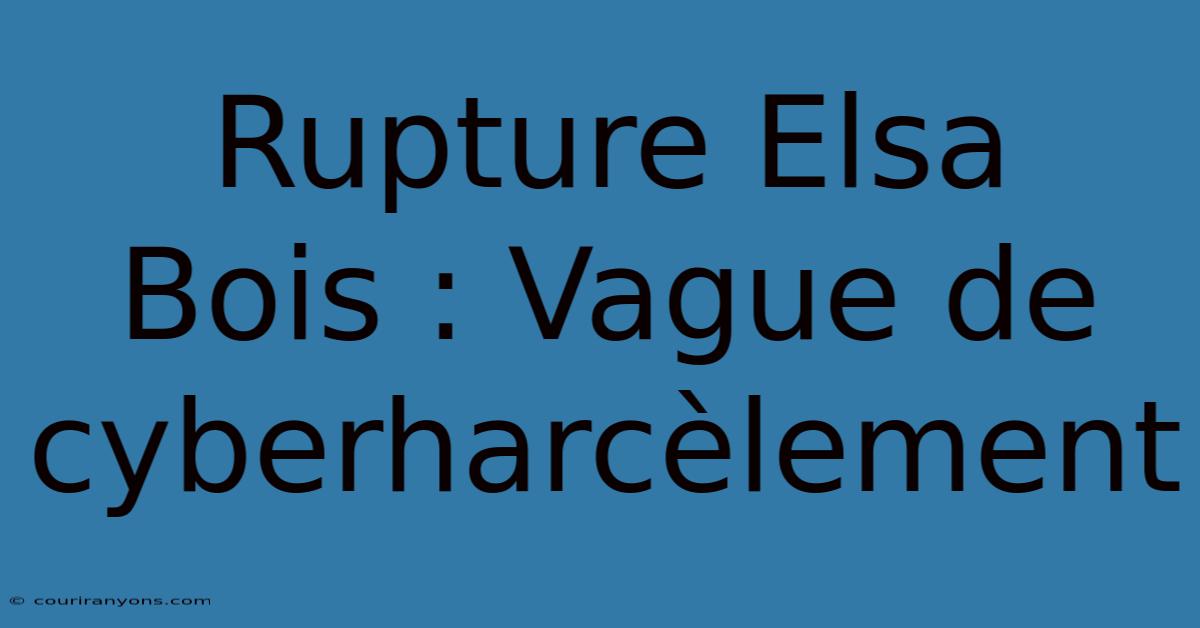 Rupture Elsa Bois : Vague De Cyberharcèlement