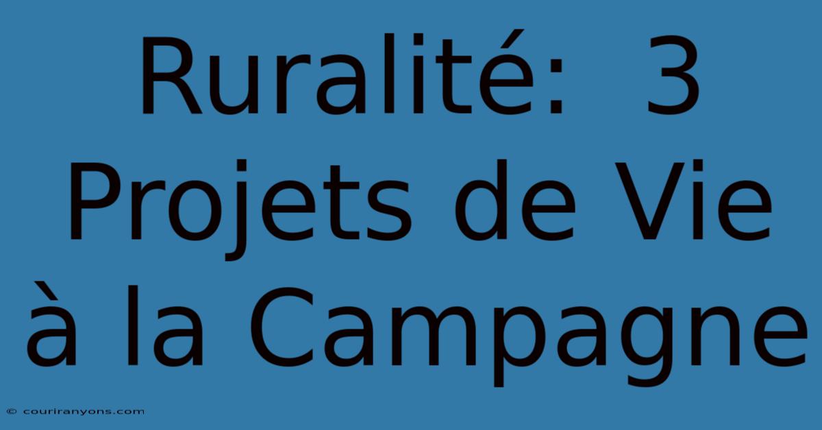 Ruralité:  3 Projets De Vie À La Campagne