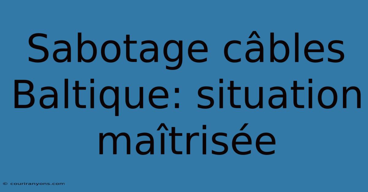 Sabotage Câbles Baltique: Situation Maîtrisée