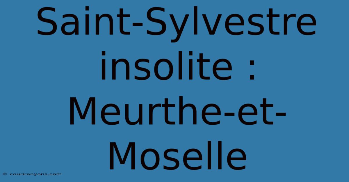 Saint-Sylvestre Insolite : Meurthe-et-Moselle