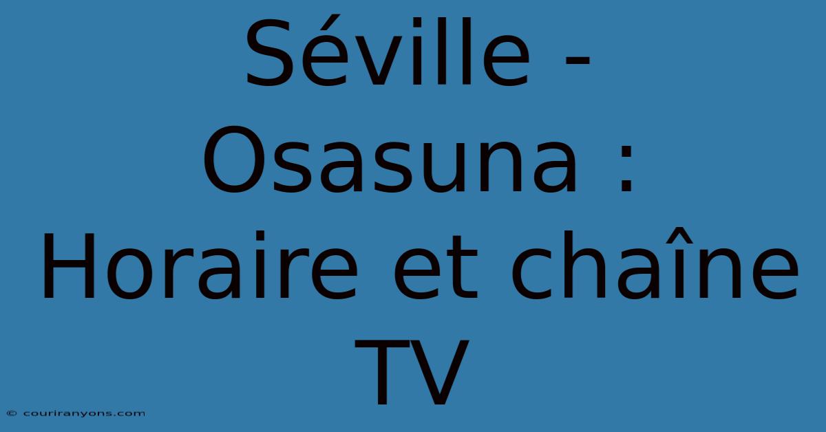 Séville - Osasuna : Horaire Et Chaîne TV