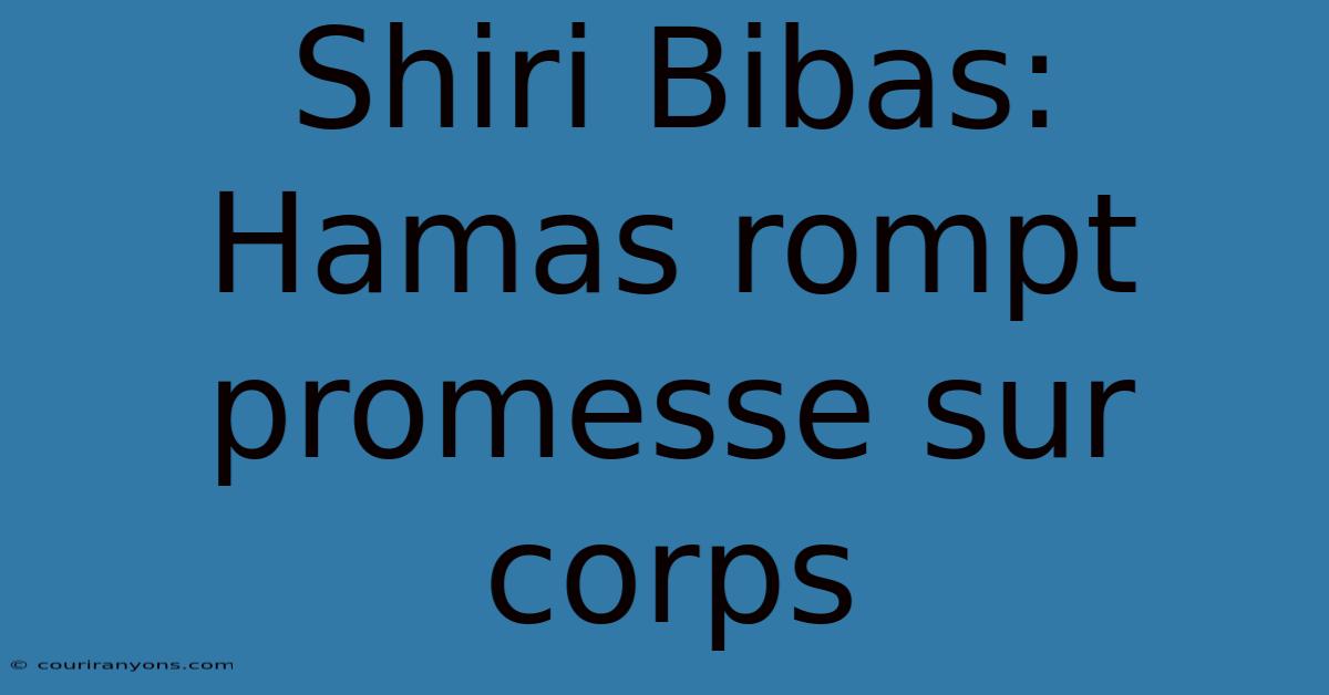 Shiri Bibas: Hamas Rompt Promesse Sur Corps