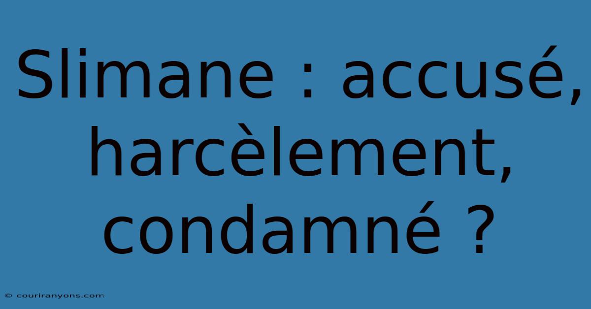 Slimane : Accusé, Harcèlement, Condamné ?