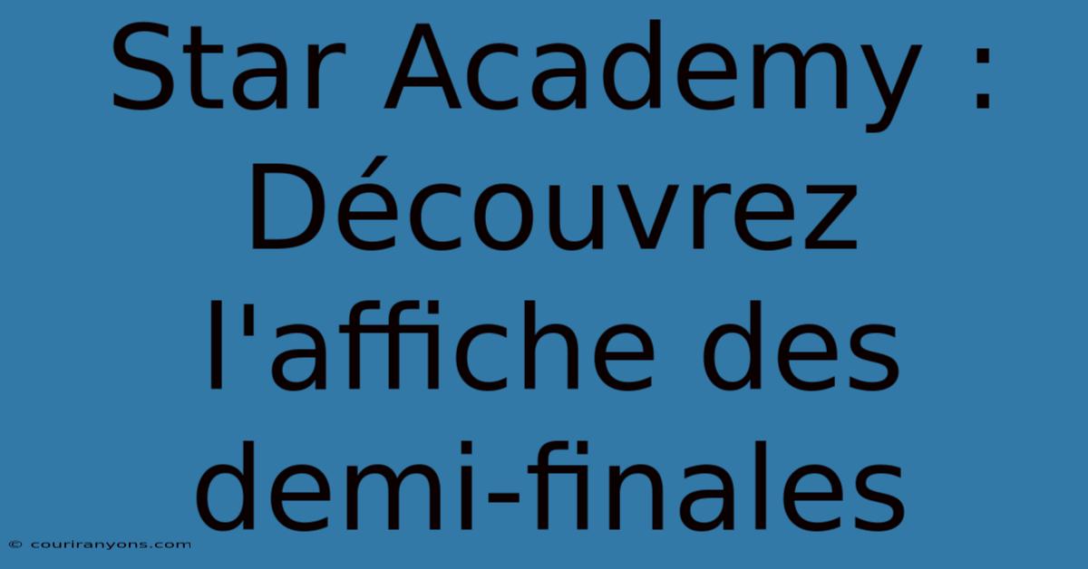 Star Academy : Découvrez L'affiche Des Demi-finales