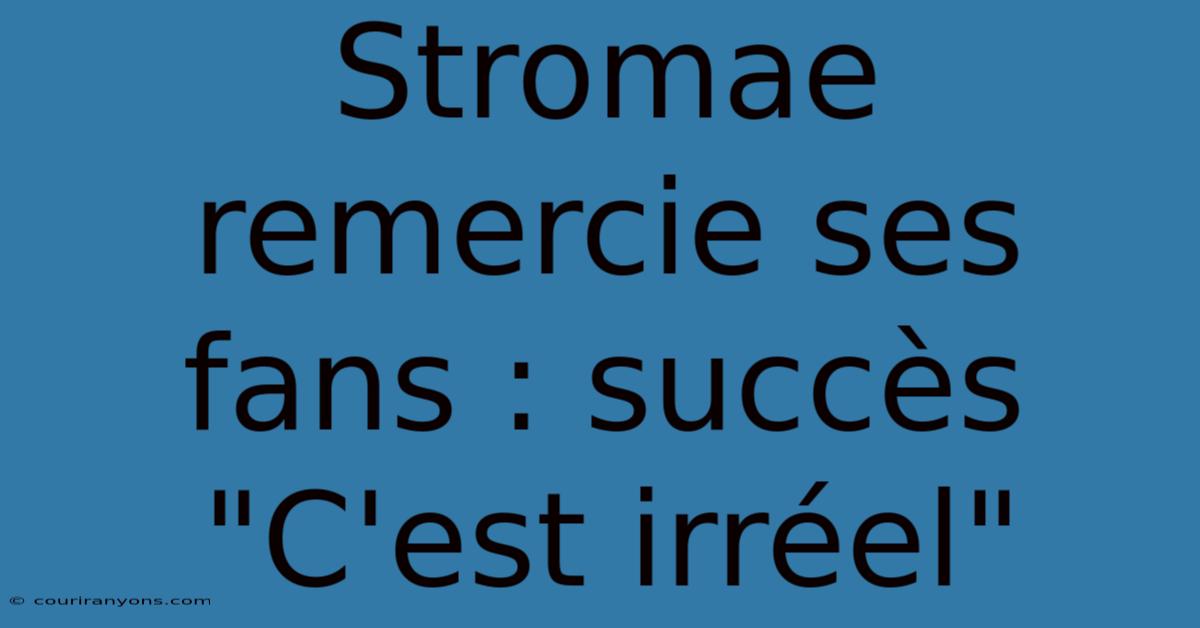 Stromae Remercie Ses Fans : Succès 