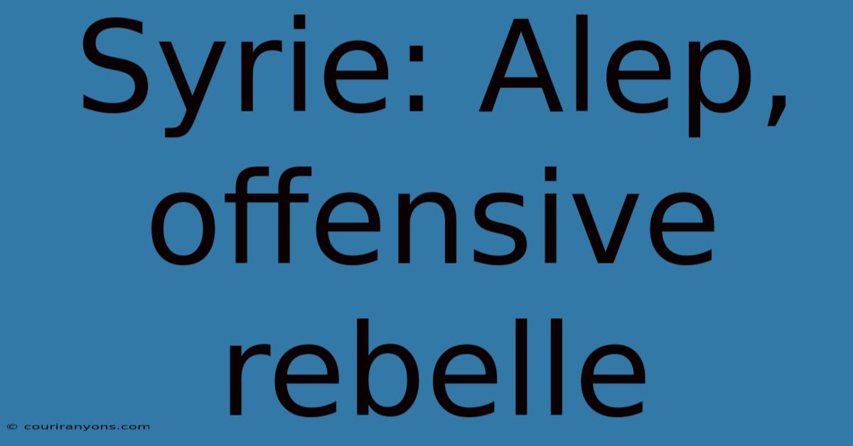 Syrie: Alep, Offensive Rebelle