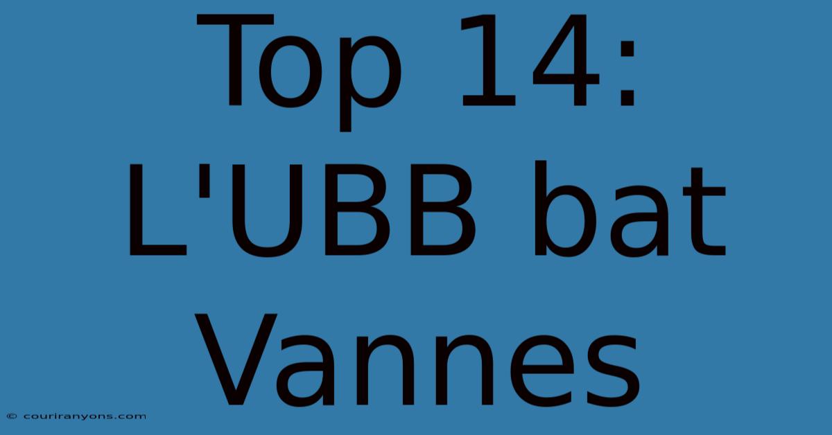 Top 14: L'UBB Bat Vannes