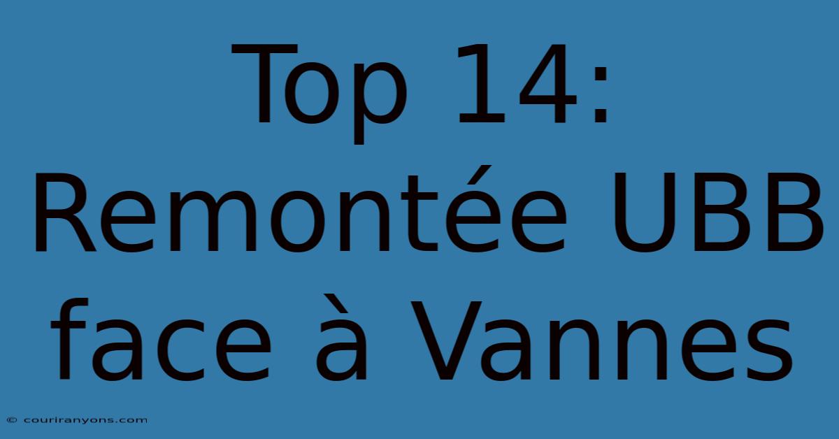 Top 14: Remontée UBB Face À Vannes