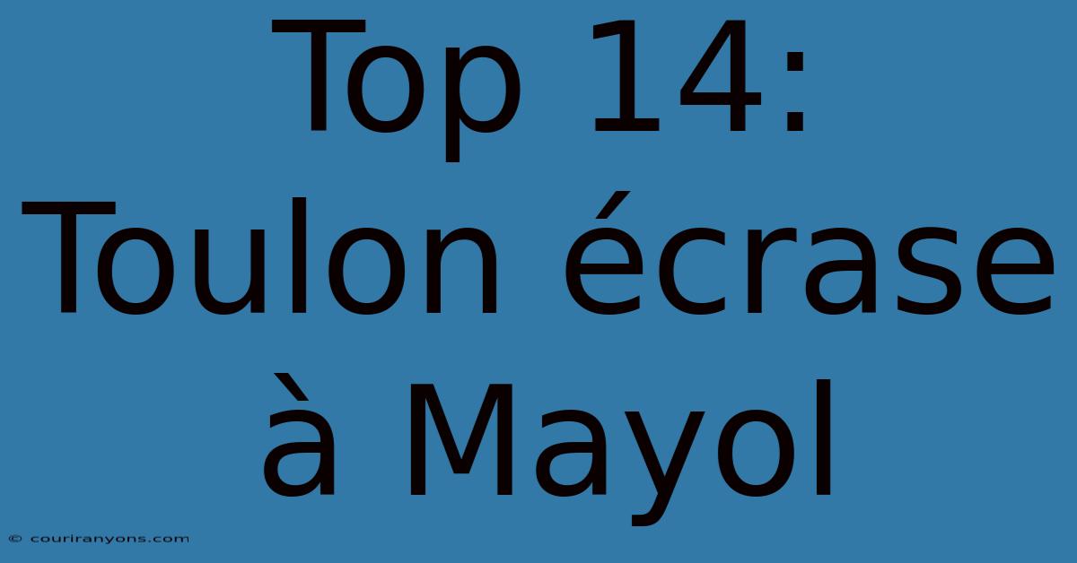 Top 14: Toulon Écrase À Mayol