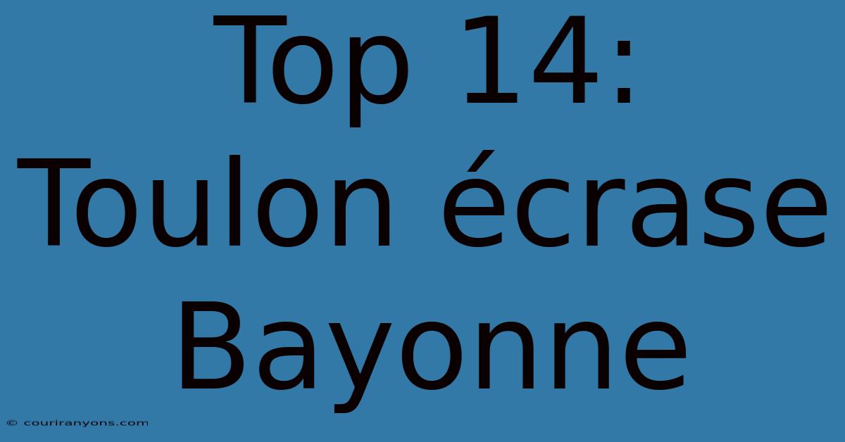 Top 14: Toulon Écrase Bayonne