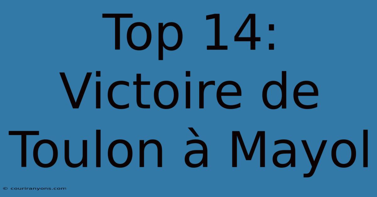 Top 14: Victoire De Toulon À Mayol