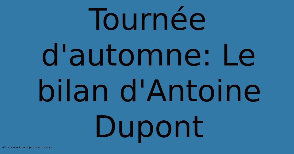 Tournée D'automne: Le Bilan D'Antoine Dupont