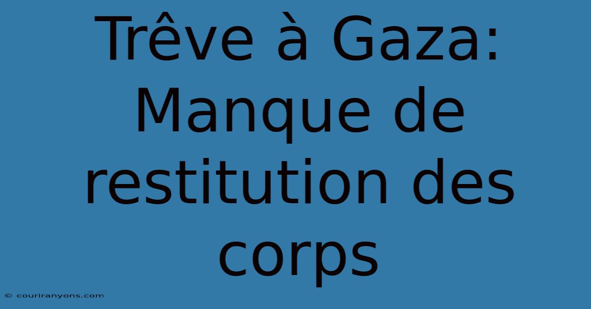 Trêve À Gaza:  Manque De Restitution Des Corps