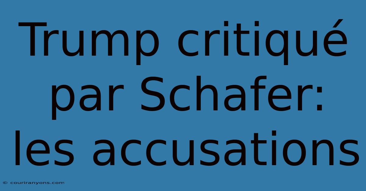 Trump Critiqué Par Schafer:  Les Accusations