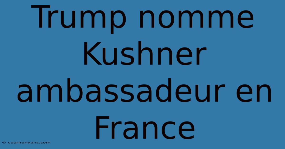 Trump Nomme Kushner Ambassadeur En France