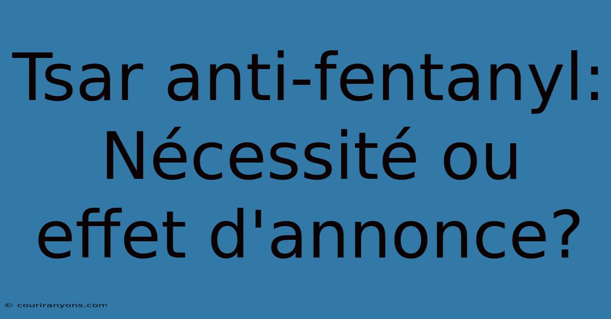 Tsar Anti-fentanyl: Nécessité Ou Effet D'annonce?