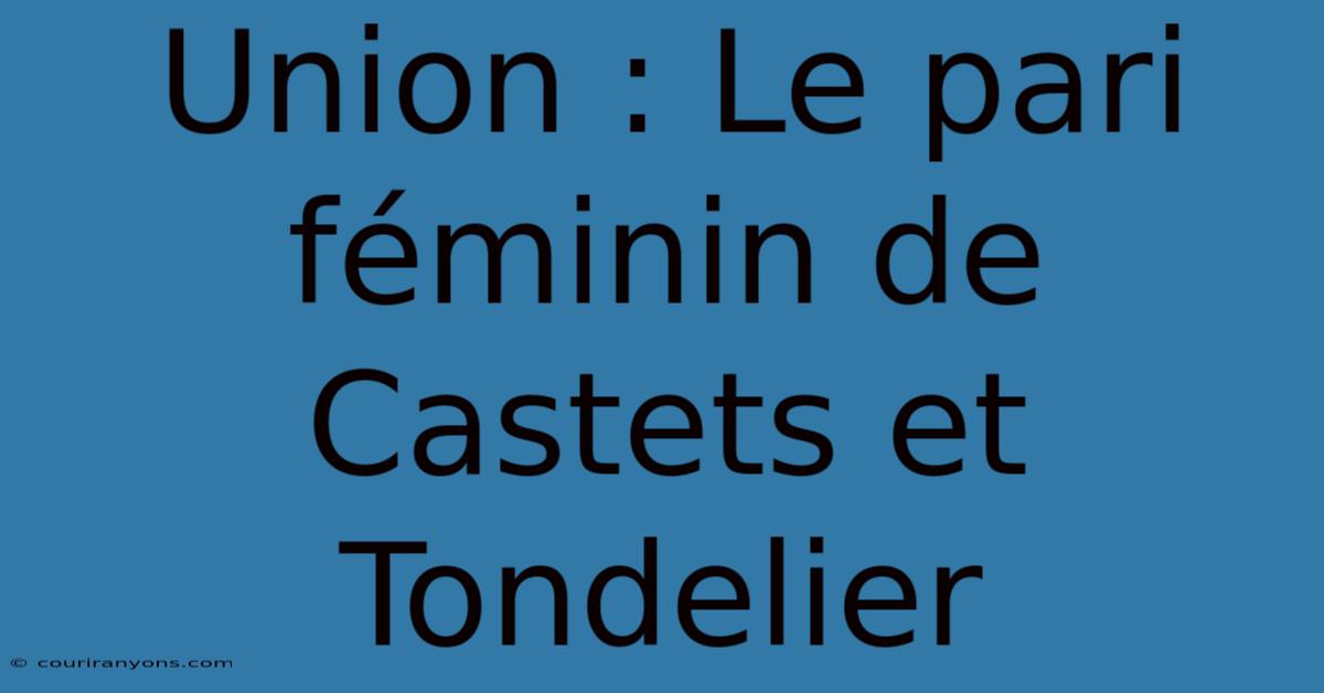 Union : Le Pari Féminin De Castets Et Tondelier