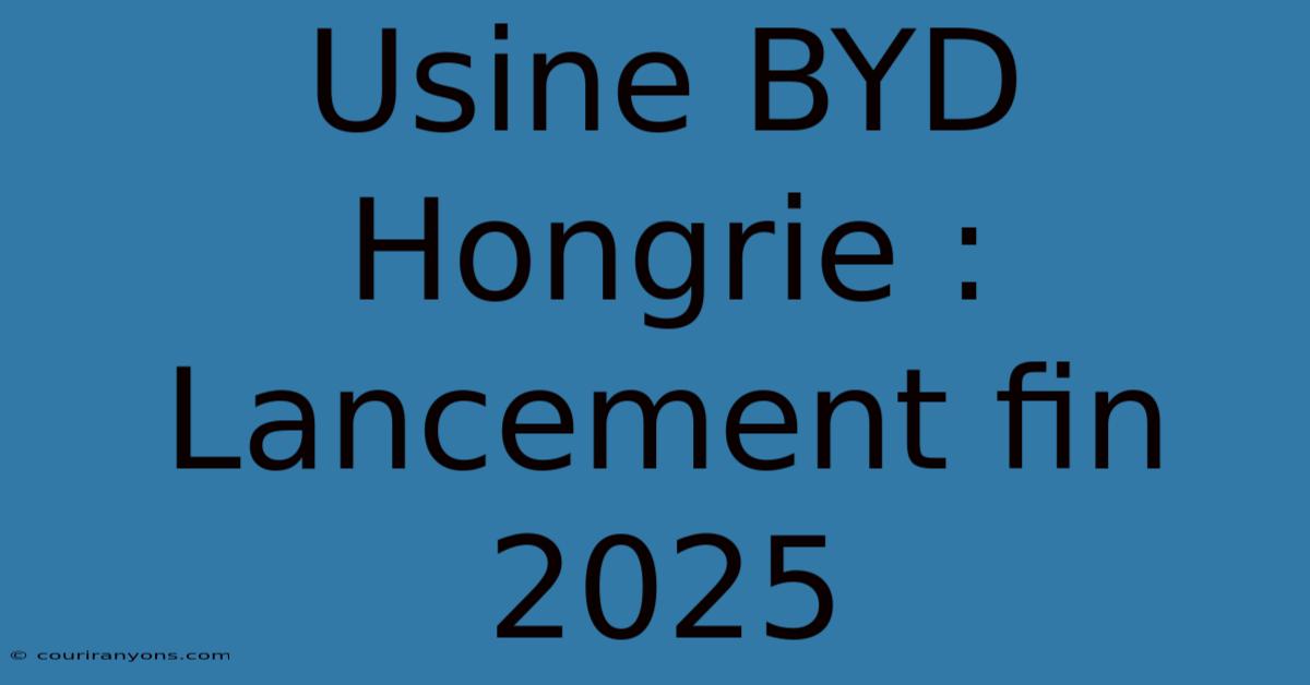 Usine BYD Hongrie : Lancement Fin 2025