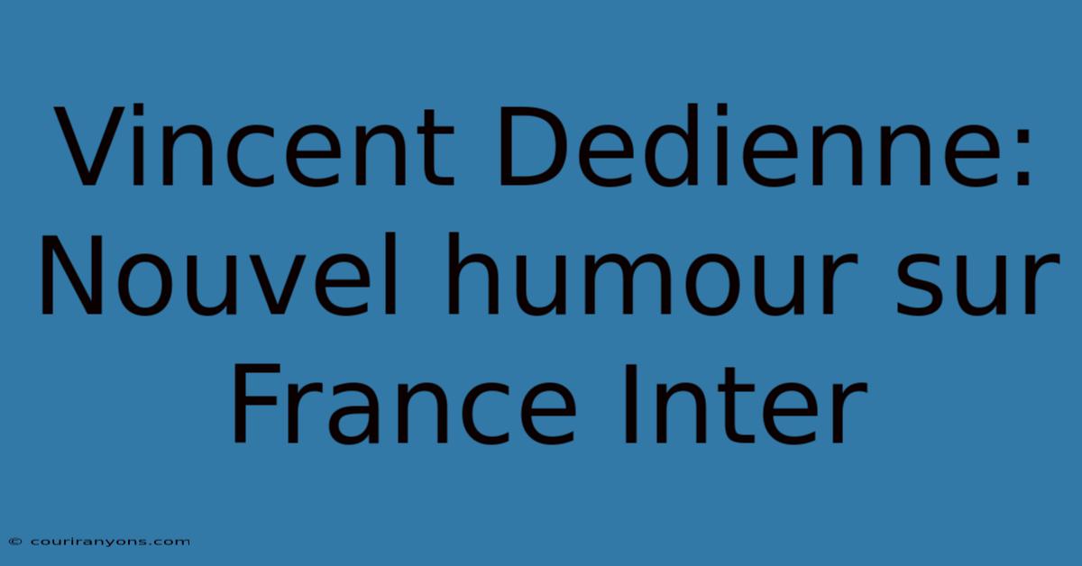 Vincent Dedienne:  Nouvel Humour Sur France Inter