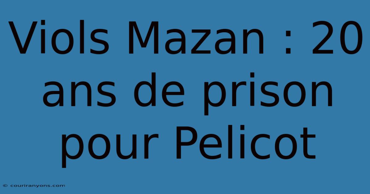 Viols Mazan : 20 Ans De Prison Pour Pelicot