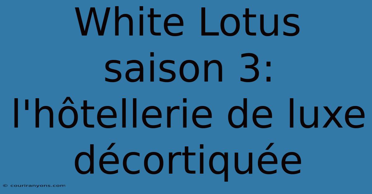 White Lotus Saison 3: L'hôtellerie De Luxe Décortiquée