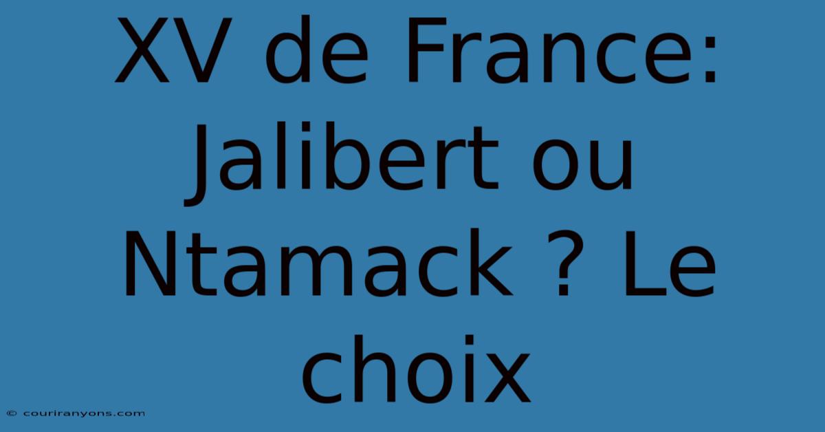 XV De France: Jalibert Ou Ntamack ? Le Choix