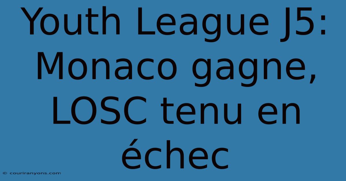 Youth League J5: Monaco Gagne, LOSC Tenu En Échec